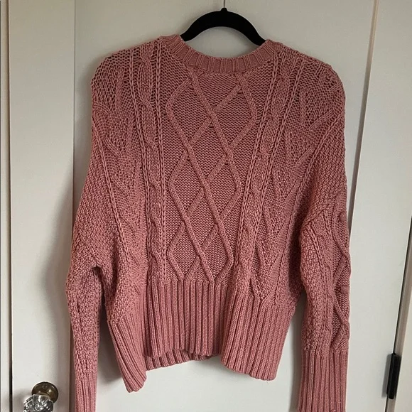 🪅Zara Pink Cable Knit Cotton Oversize Crewneck Sweater Small - Picture 9 of 9